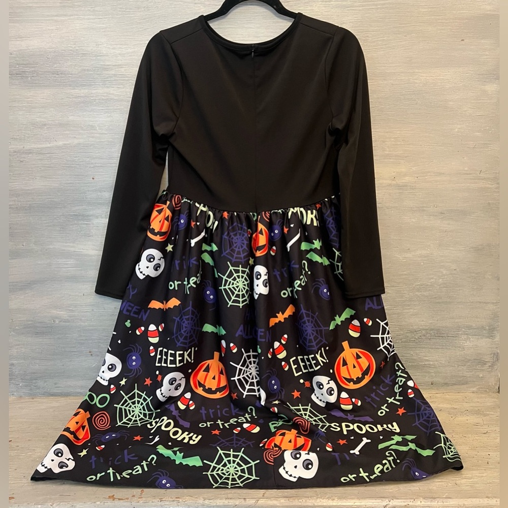 Camisa Spiders Webs Skulls Jackolanterns Candycorn Happy Halloween Dress L LN - Picture 5 of 10